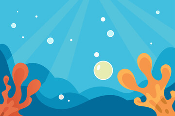 Cartoon Underwater Scene With Bubbles Coral Fans