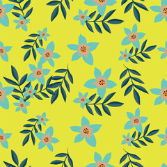 The simple floral design features evenly spaced delicate flowers against a light, neutral background. For textiles, cotton fabric, covers, wallpaper, printing, cards, scrapbooking.
