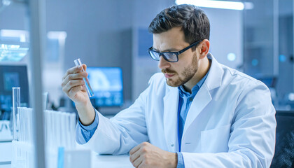 Scientist analyzing a test tube in a laboratory – scientific research and innovation