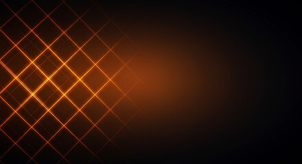 Modern technology background with a glowing orange neon grid. The diagonal lines create a diamond pattern on a dark surface, with plenty of copy space for presentation or banner design.