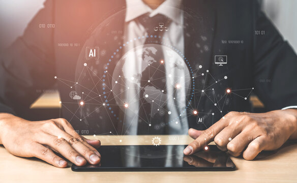 Global AI network showing connection between AI, global, and network elements across the digital world and data infrastructure Vouch - Powered by Adobe