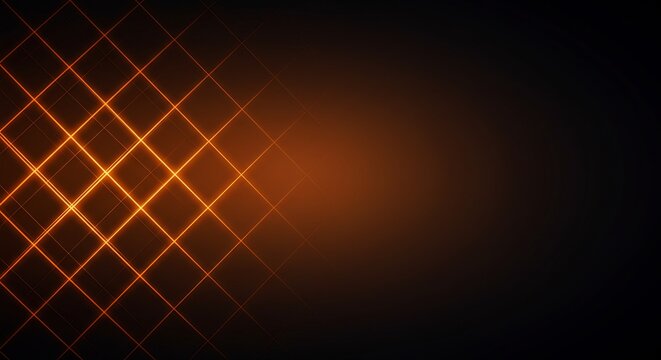 Modern technology background with a glowing orange neon grid. The diagonal lines create a diamond pattern on a dark surface, with plenty of copy space for presentation or banner design.
