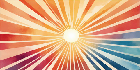 Abstract radial sunburst with vibrant orange and yellow rays for a retro summer design