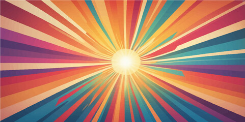 Colorful rays burst background with bright rainbow light and abstract sunbeam pattern
