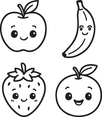 Obraz premium Adorable Kawaii Fruits, Apple, Banana, Strawberry, and Orange Designs