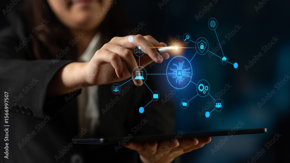 Poster ai network system connects data, security, communication, and intelligence. ai network system enable