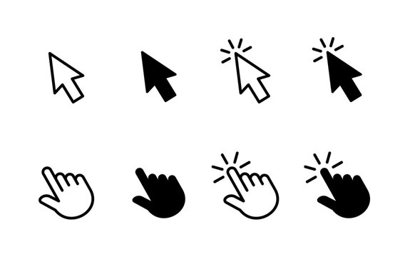Mouse cursor click. Computer mouse click cursor icon set