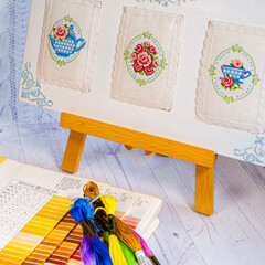 Palette of thread colors. Threads for embroidery knitting