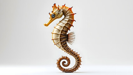 Naklejka premium Realistic photograph of full body sea horse with detailed texture and curled tail isolated on white background showing marine animal beauty