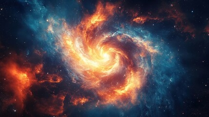 Vivid Galaxy in Space with Fiery Colors and Swirling Patterns Amidst Stars