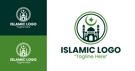 Dynamic Green Mosque and Crescent Logo for Islamic Event Branding
