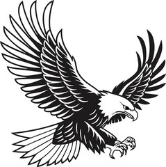 Obraz premium Flying Bald Eagle black and white Silhouette vector Art Illustration