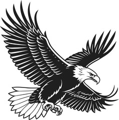Obraz premium Flying Bald Eagle black and white Silhouette vector Art Illustration