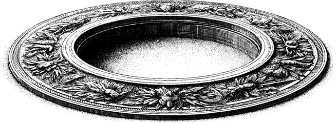 Vintage circular mosaic floor in cathedral vestibule - hand drawn architectural design