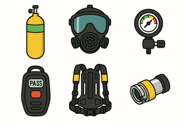 Illustrated set of safety equipment icons for industrial use