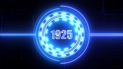 1925 text with screen effects of technological failures. Concept of counting years. Past year technology concept