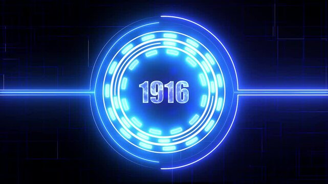 1916 text with screen effects of technological failures. Concept of counting years. Past year technology concept