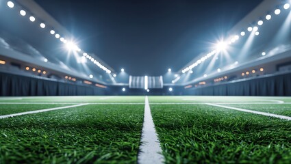 Night Stadium Illuminated Green Field, Ready for the Game