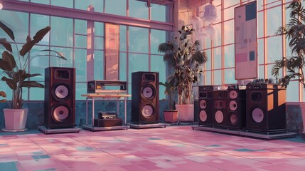 Vintage stereo equipment display room