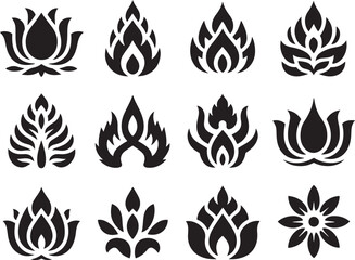 Collection of traditional thai and buddhist floral and flame like patterns