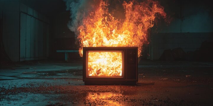 Television burning in flames