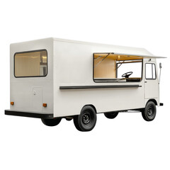 Modern White Food Truck with Open Serving Window, Ideal for Street Food and Events on transparent background