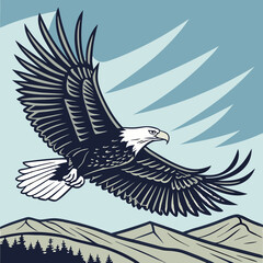 Hand drawn eagle flying drawing illustration