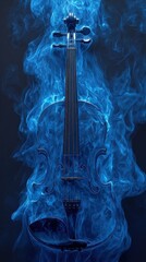 Violin in blue smoke