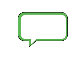 Green and Black Outline Speech Bubble with Pointed Tail.