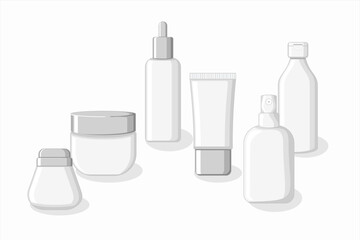 White and Silver Skincare Product Mockup – Vector Containers for Ads, Packaging Design, and Digital Marketing, Minimalist Skincare Packaging Template
