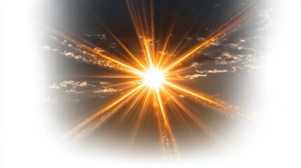 Golden sunlight streaming through the clouds, illuminating the sky with radiant light and energy