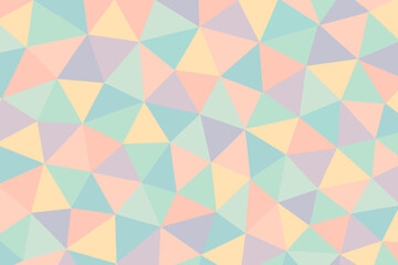 Seamless Pastel Geometric Triangle Mosaic Pattern Background. Abstract Polygonal Low Poly Design. Soft Colorful Repeating Texture. Modern Vector Illustration. Decorative Wallpaper. Subtle Retro Style