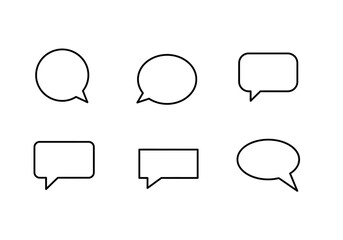 Collection of Black Outlined Speech Bubbles with Different Shapes and Styles.