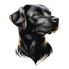 Logo brand of a dog dog's head, featuring dark coat with lighter accents around the eyes, muzzle, and neck isolated against a white background.