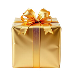 Elegant golden gift box with ribbon for celebration, surprise, and special occasions, perfect for holidays and events