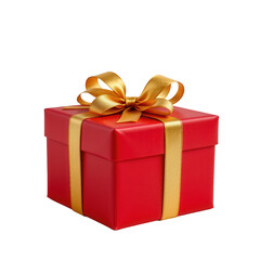 Fototapeta premium Bright Red Gift Box with Gold Ribbon Perfect for Celebrations, Holidays, Birthdays, or Special Occasions