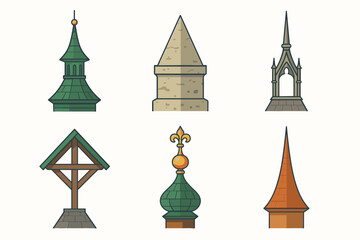 Obraz premium Illustrated architectural spires collection featuring diverse designs vector icon isolated illustration