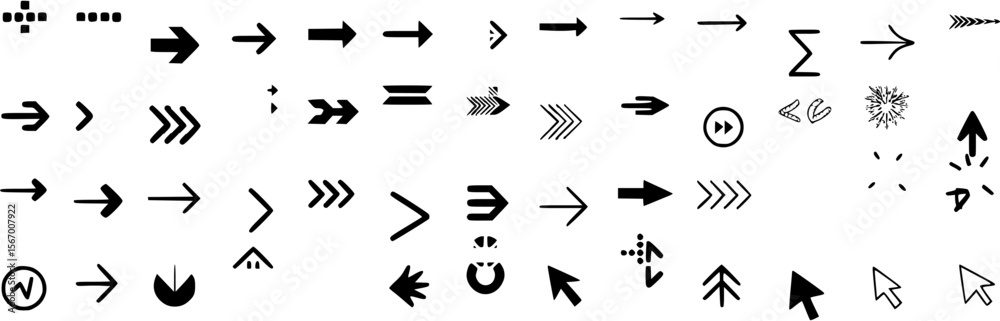 Fototapete Arrow vector set collection of different styles and shapes direction pointers navigation signs and symbols on transparent background