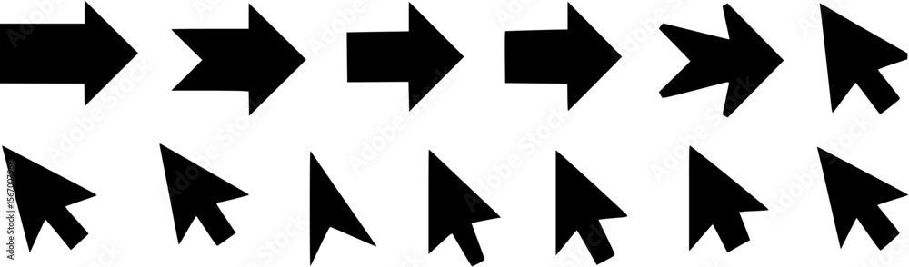 Fototapete Arrow cursor icon vector set black silhouette right direction pointer symbol graphic element ui design navigation on transparent background