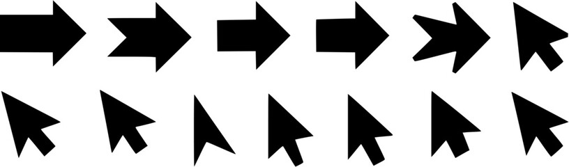 Arrow cursor icon vector set black silhouette right direction pointer symbol graphic element ui design navigation on transparent background