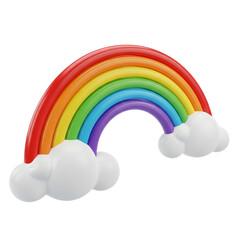 Vibrant 3D Rainbow Arc with Fluffy White Clouds on Transparent Background for Creative Designs