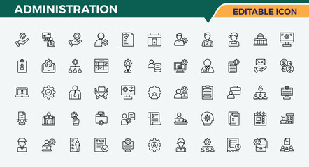 Administration related icon set. Leader line icon set. Minimal icons pack. Contain linear symbols manager, leader, management, team, people, work and more. Pixel perfect. Vector illustration.