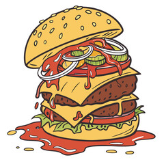 big hamburger on a white background