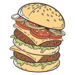  hamburger with cheese and vegetables