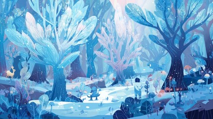 Winter forest illustration child character