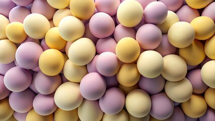A heap of yellow and purple balls creates a textured background