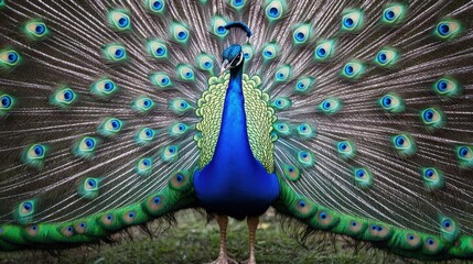 Obraz premium Majestic peacock displaying its vibrant plumage.