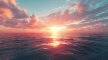 A vibrant inspired depiction of sunset over a calm ocean, capturing the essence of a perfect summer evening