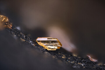 Orange Nealite crystal. Specimen from Passa Limani, Lavrion, Greece. Micro photography extreme close-up. microscope mineral crystal photography for Scientific use.