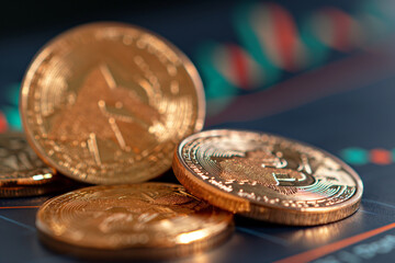 Stacks of Gold Coins with Financial Chart